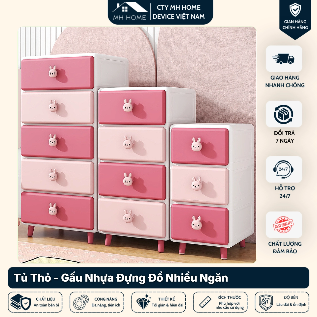 [Loại To]Tủ Thỏ - Gấu Nhựa Đựng Đồ Nhiều Ngăn - Tủ Đa Năng Có Ngăn Kéo Đựng Quần Áo, Đồ Cá Nhân